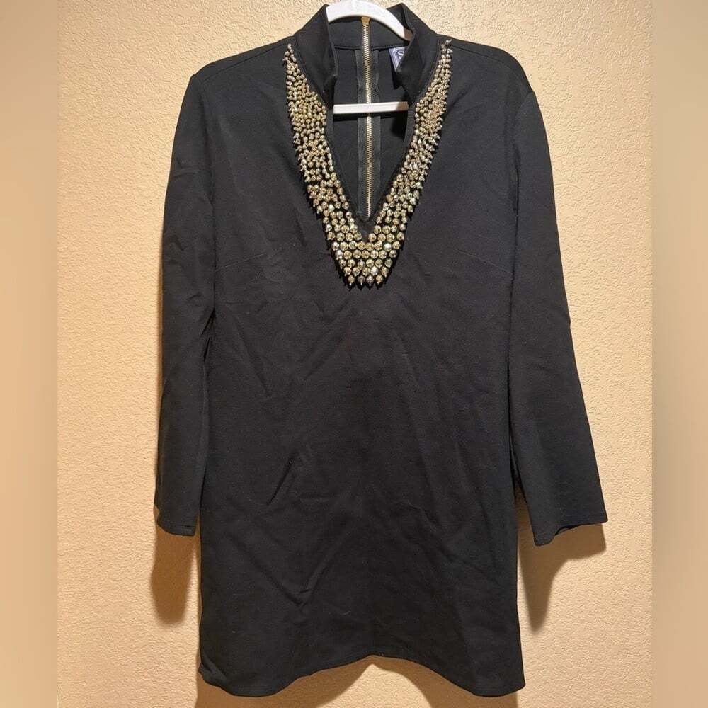 Tuckerneck Sail to Sable Black Long Sleeve Mini Dress with Gold Accents -Sz L